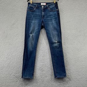 CAbi 3750 Tuxedo High Rise Straight Leg Denim Jeans Distressed Women’s Size 6